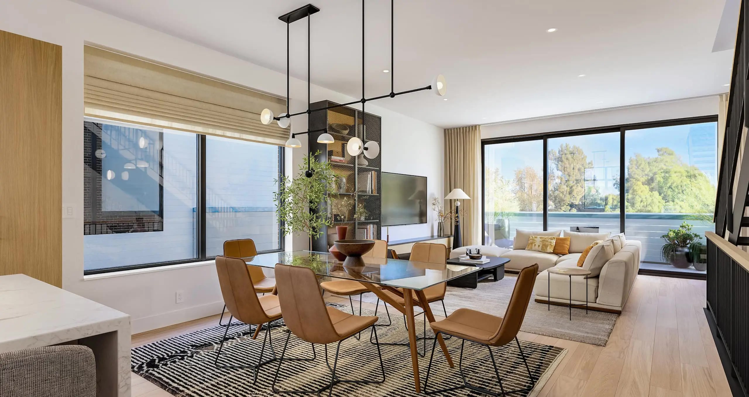 Luxury townhome living and dining rendering